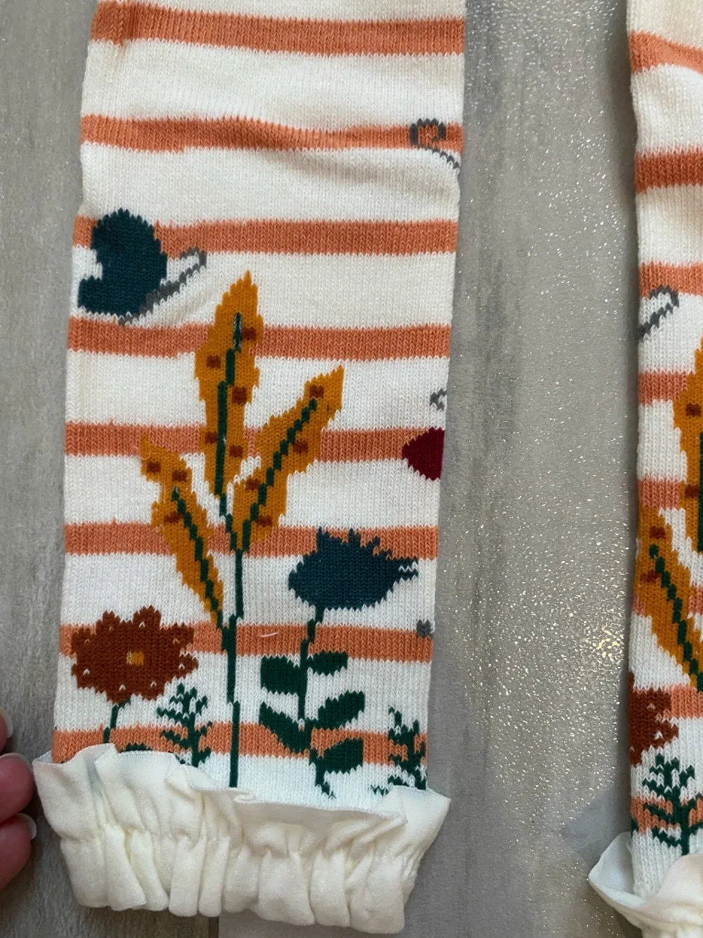 NWT RuffleButts Cider Stripe Butterfly and Flowers Ruffle Footless Tights 6-12M